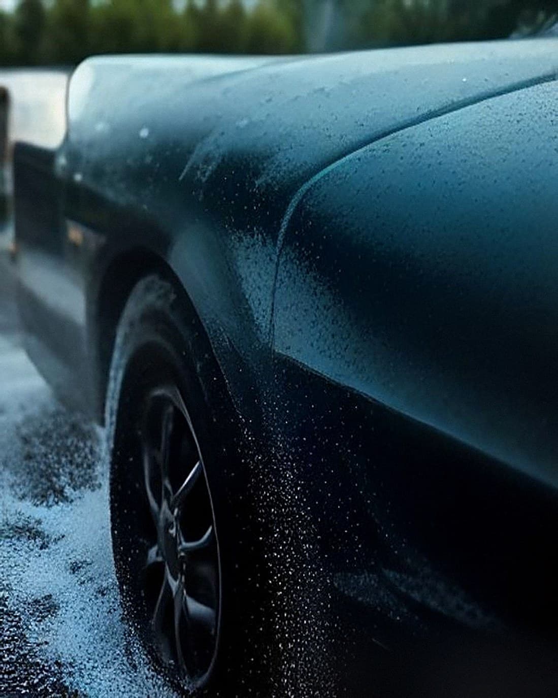 Soapy water running down a car’s bodywork